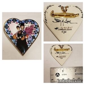 2000 P Buckley Moss Heart Brooch/Pendant "Story of Love"